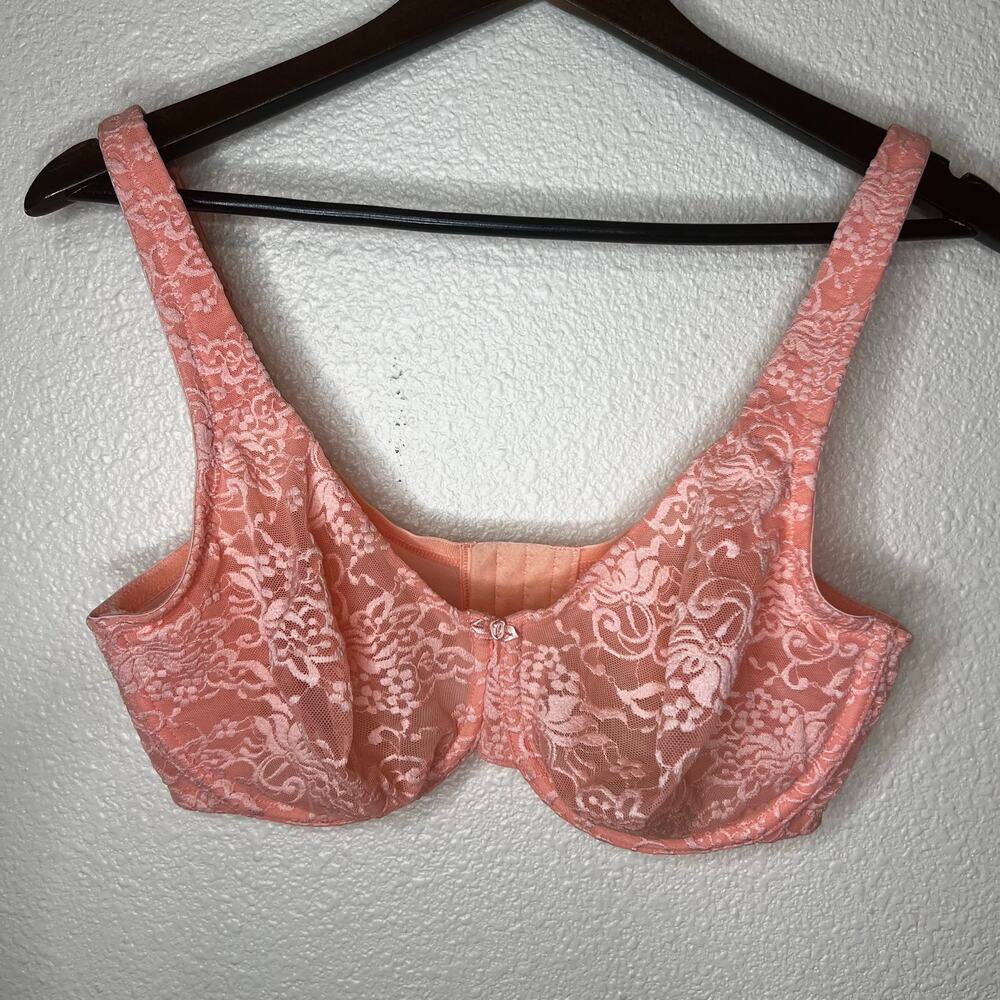 Cacique | Lane Bryant sheer lace underwire balconette bra in peach orange 38DD